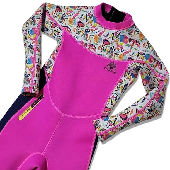X-Manta Pink & Blue One-Piece Long Sleeve Girls Diving Snorkleing Wetsuit - Picture 5 of 8